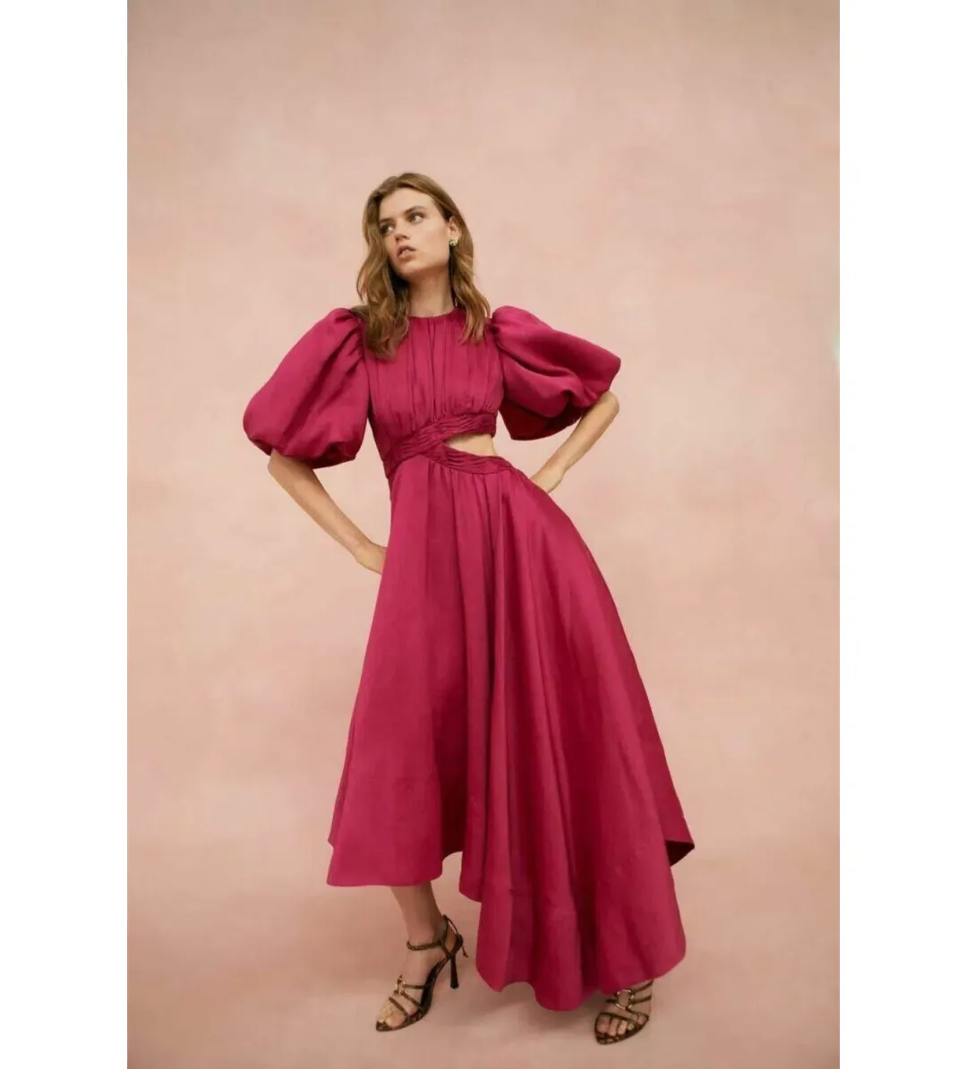 Aje Tidal Tucked Cut Out Midi Dress Pink Size AU 14/ XL for rent on The Volte - main image