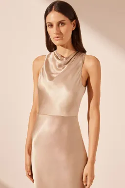 Shona Joy La Lune High Neck Midi Dress Gold Size 8  for rent on The Volte - image 2