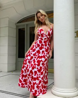Kookai Bonita Vee Maxi Dress Red Floral Size 38 / AU 10 for rent on The Volte - image 1