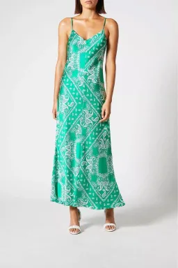 Scanlan Theodore Silk Paisley Long Slip Dress Green Size 8 for rent on The Volte - image 1