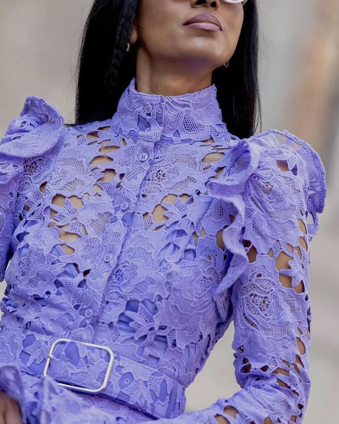 Leo Lin Aliyah Lace Butterfly Sleeve Midi Dress Lavender Size 10 for rent on The Volte - main image