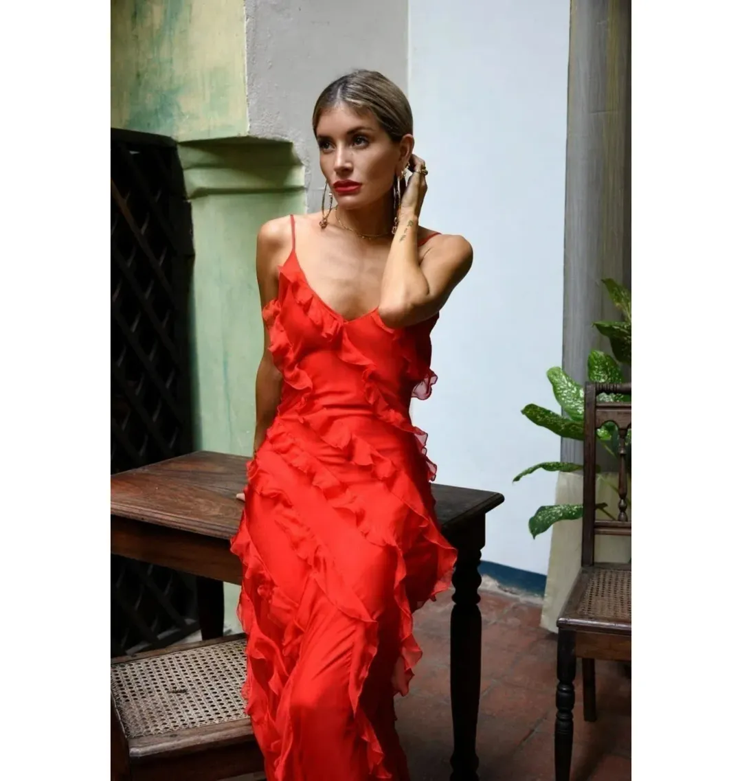 Rat & Boa Cecelia Ruffle Maxi Dress Red Size M / AU 10 for rent on The Volte - main image