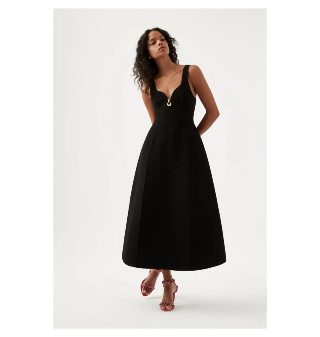 Aje Sylvette Knit Midi Dress Black Size AU 6 for rent on The Volte - main image