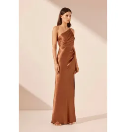 Shona Joy La Lune Asymmetrical Gathered Maxi Dress Almond Size AU 10 for rent on The Volte - image 3