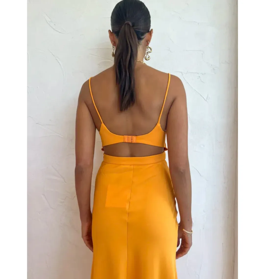 By Johnny Callia Wire Midi Dress In Apricot Orange Size AU 12 for rent on The Volte - main image