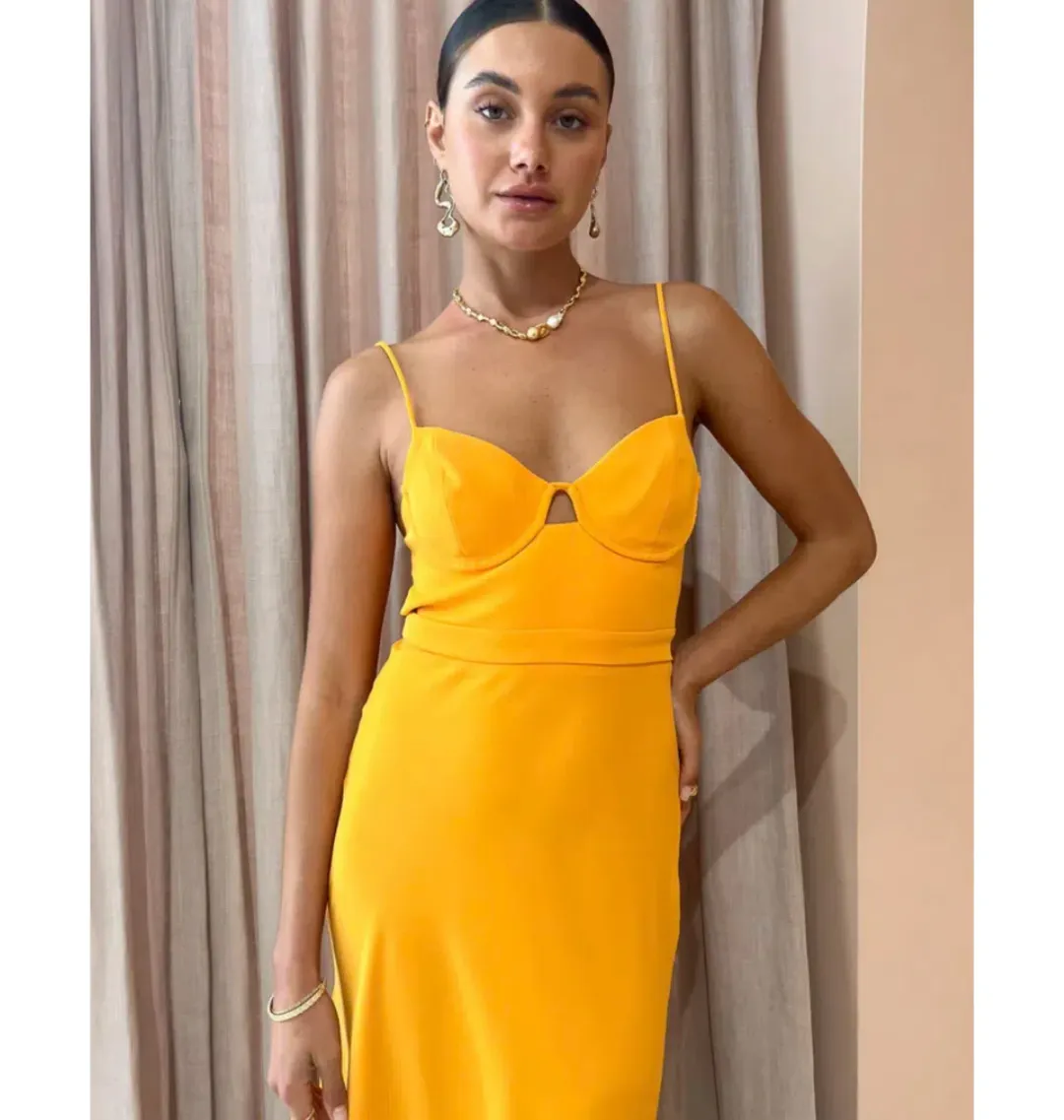 By Johnny Callia Wire Midi Dress In Apricot Orange Size AU 12 for rent on The Volte - main image