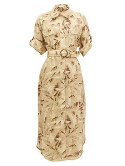 Zimmermann Linen Belted Shirt Dress Palm Tree Print Size 3 / AU 14 for rent on The Volte - image 3