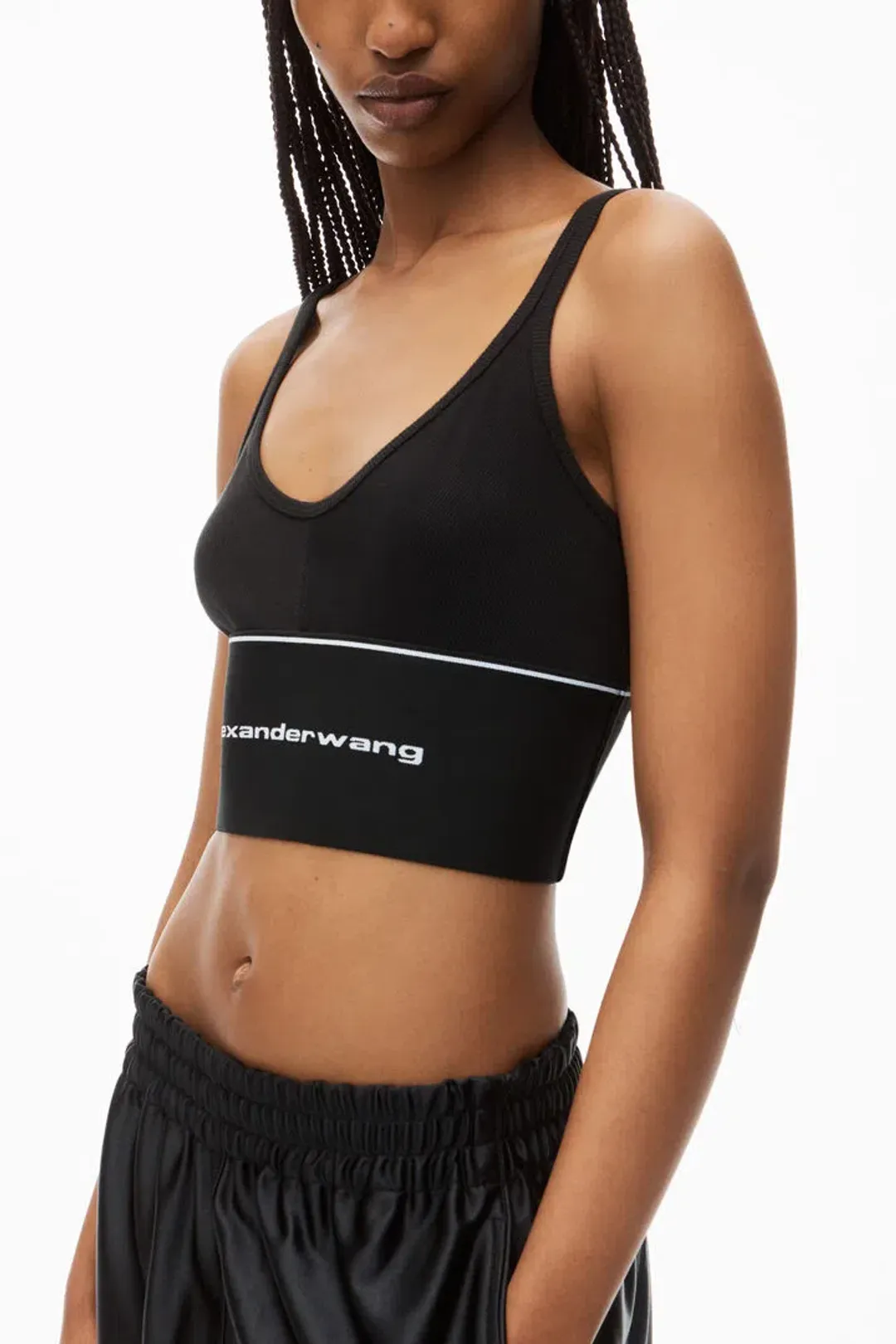 Alexander Wang Logo Elastic Bra in Black Ribbed Jersey Size S / AU 8 for rent on The Volte - main image