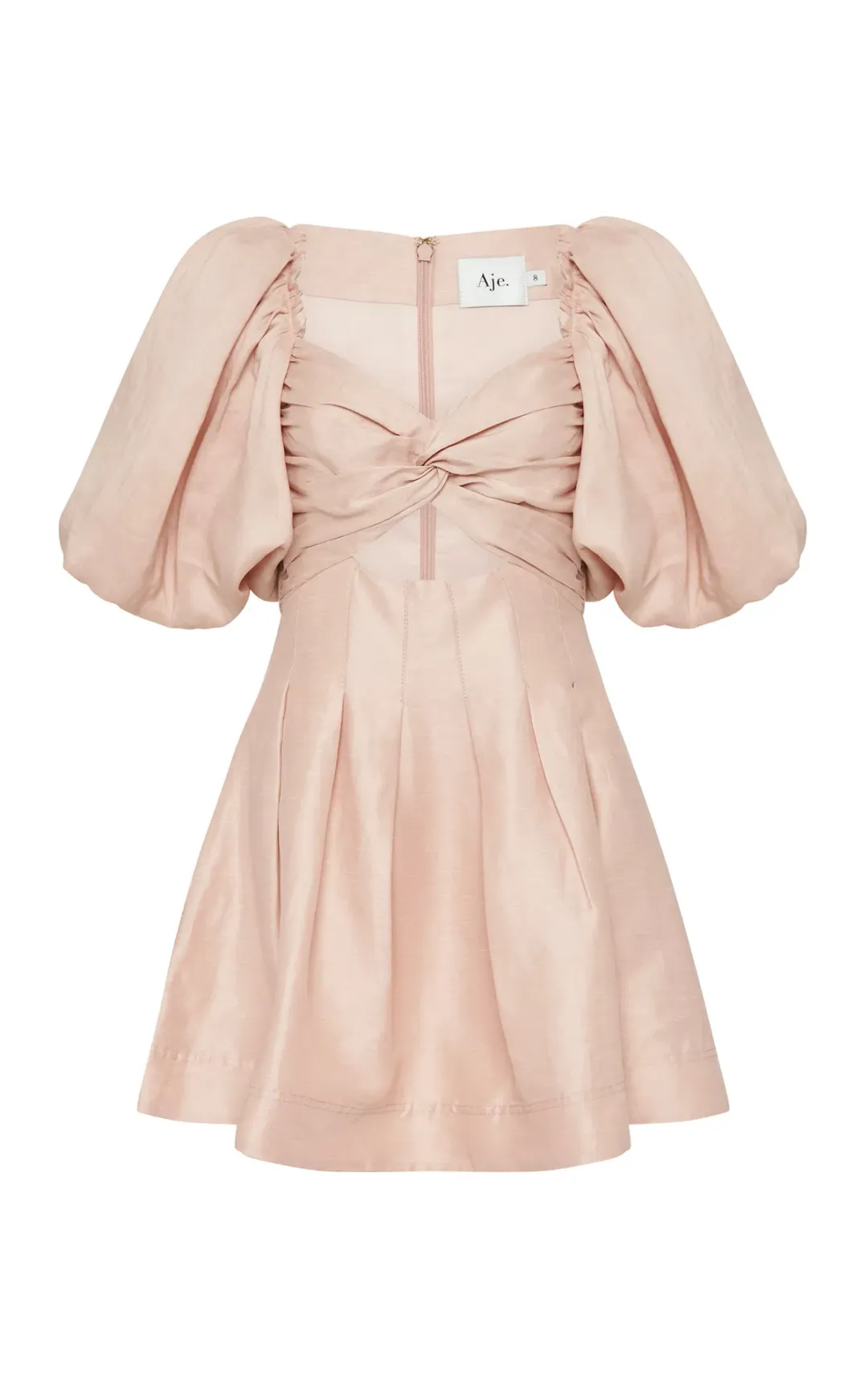 Aje Dusk Knot Puff Sleeve Mini Dress in Pale Pink Size AU 6 for rent on The Volte - main image