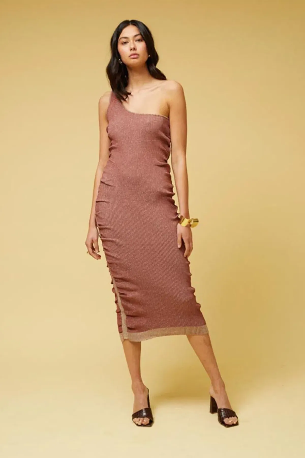 Suboo Leah One Shoulder Knit Midi Dress Rust Size L / AU 12 for rent on The Volte - main image