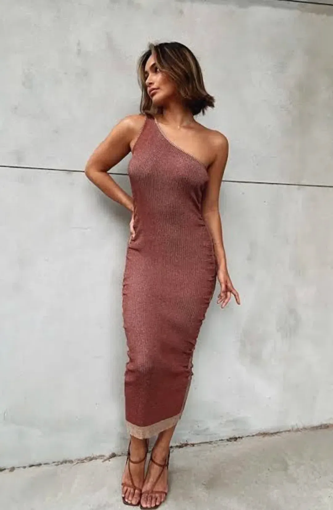 Suboo Leah One Shoulder Knit Midi Dress Rust Size L / AU 12 for rent on The Volte - main image