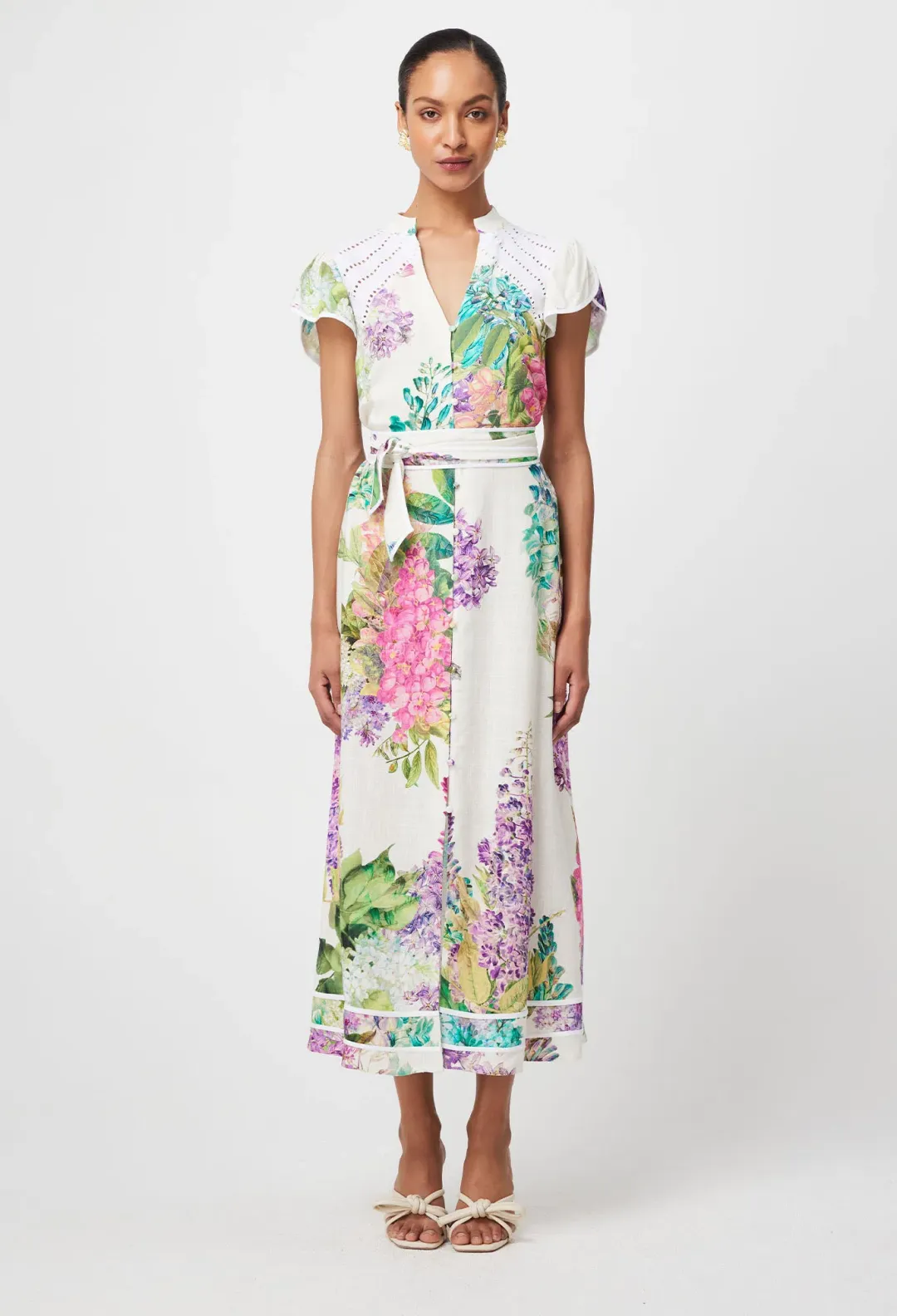 Once Was Cristina Linen Viscose Midi Dress in Wisteria Alba Size 12 for rent on The Volte - main image