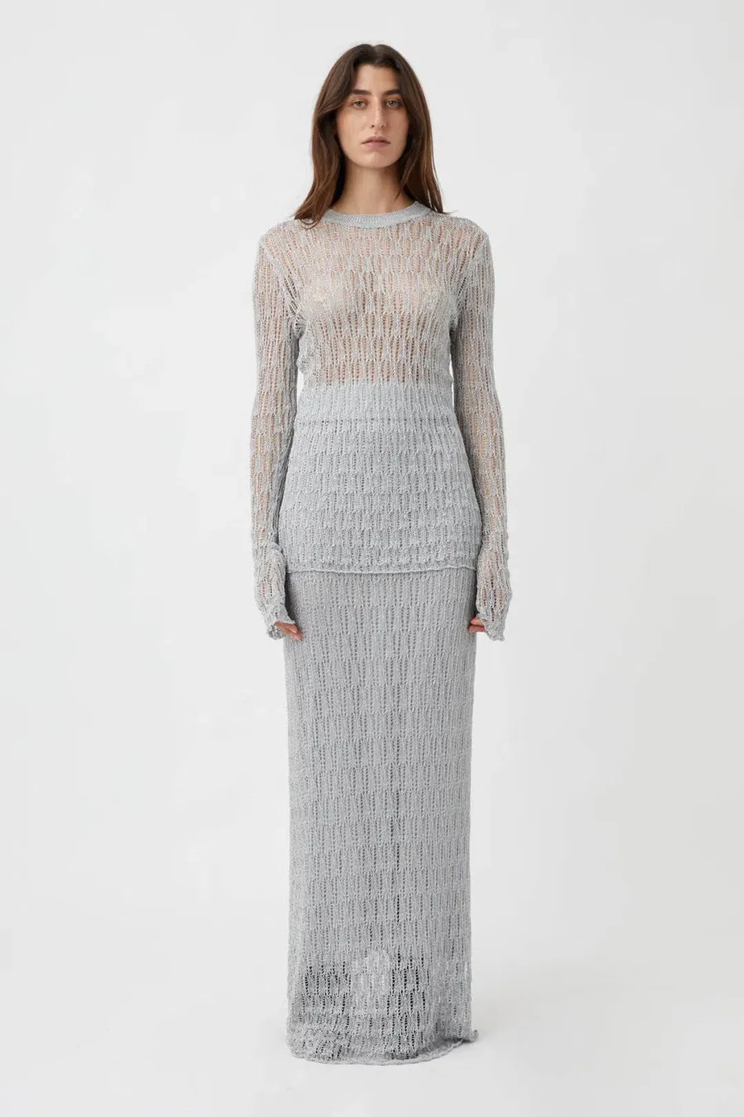 Camilla and Marc Jacque Knit Top and Skirt Set Silver Size L / AU 12 for rent on The Volte - main image
