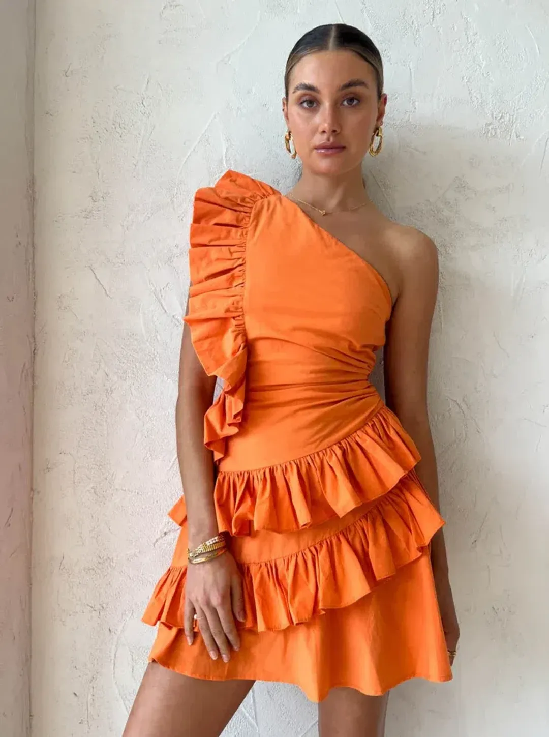 By Nicola Adrift Frill Mini Dress in Sunset Size 6 for rent on The Volte - main image