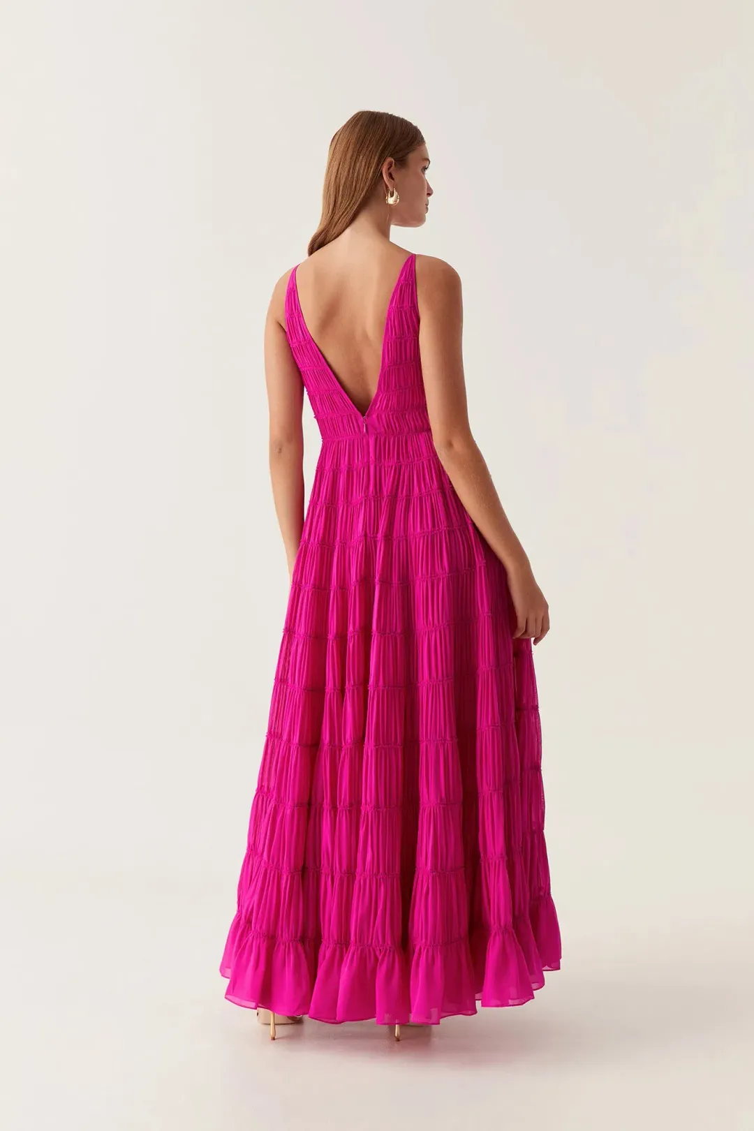 Aje Rosewood Ruched Maxi Dress Magenta Size 6 for rent on The Volte - main image