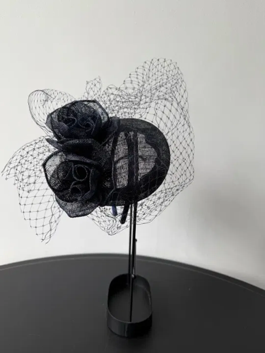 Millinery Headpiece With Raffia Flowers and Veil for rent on The Volte - main image
