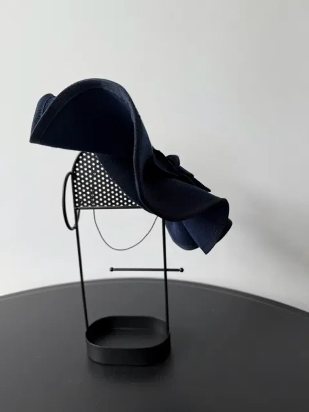 Felted Wool Headpiece with Sculptural Detail and Floral Velvet Adornment Navy One Size for rent on The Volte - main image