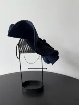 Felted Wool Headpiece with Sculptural Detail and Floral Velvet Adornment Navy One Size for rent on The Volte - image 5