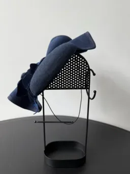 Felted Wool Headpiece with Sculptural Detail and Floral Velvet Adornment Navy One Size for rent on The Volte - image 3