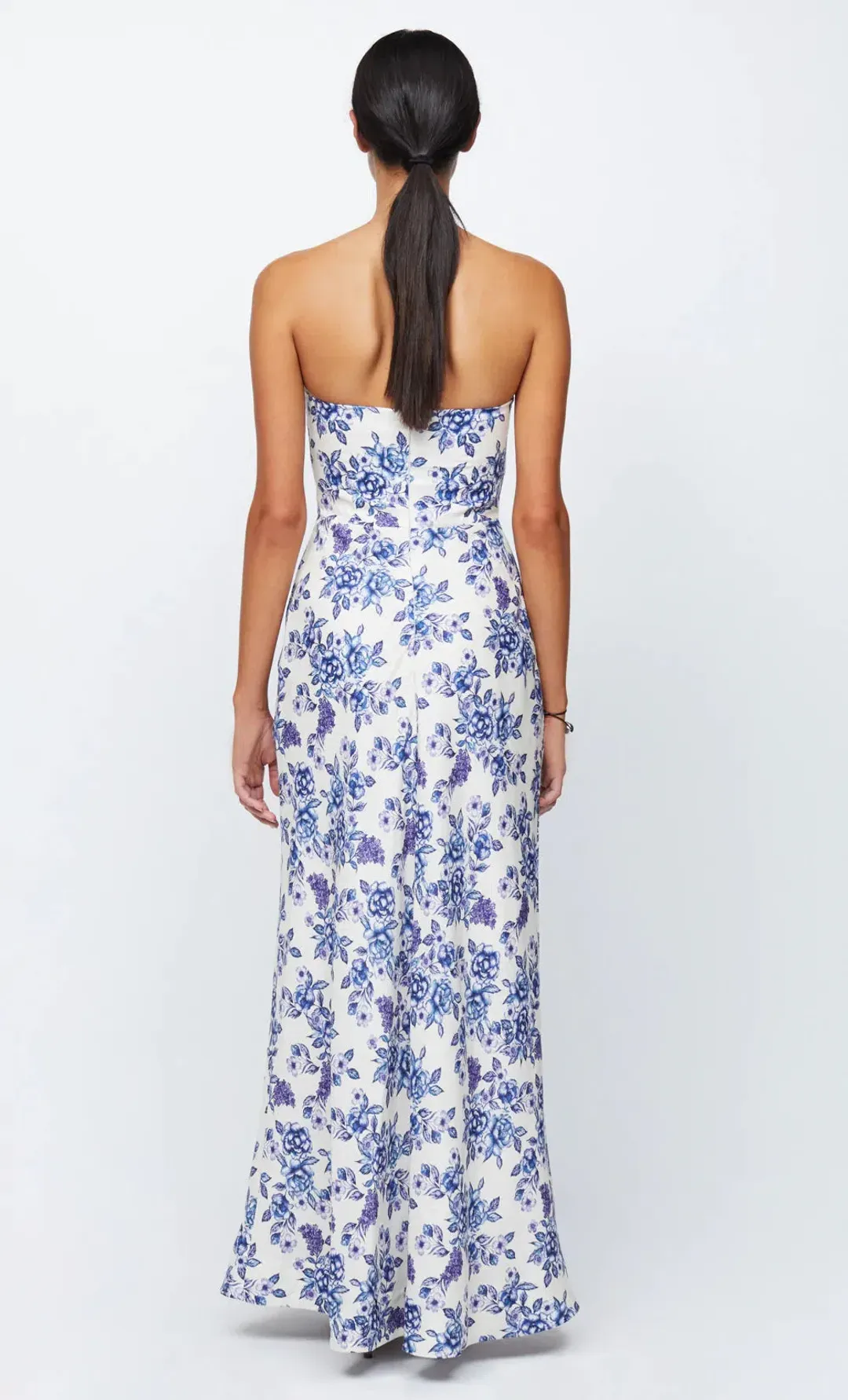Bec & Bridge Audette Strapless Linen Maxi Dress Floral White Blue Size XS/ AU 6 for rent on The Volte - main image
