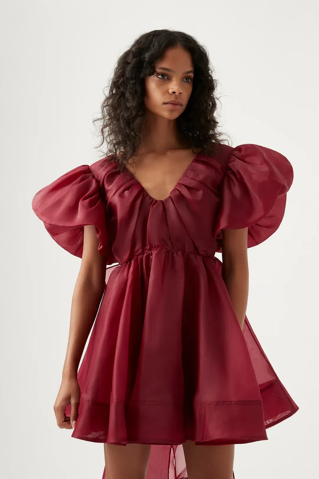 Aje Gretta Organza Mini Dress Burgundy Size 8 for rent on The Volte - main image