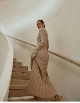 Dissh Reign Sleeved Knit Midi Dress Beige Size AU 12 for rent on The Volte - image 2