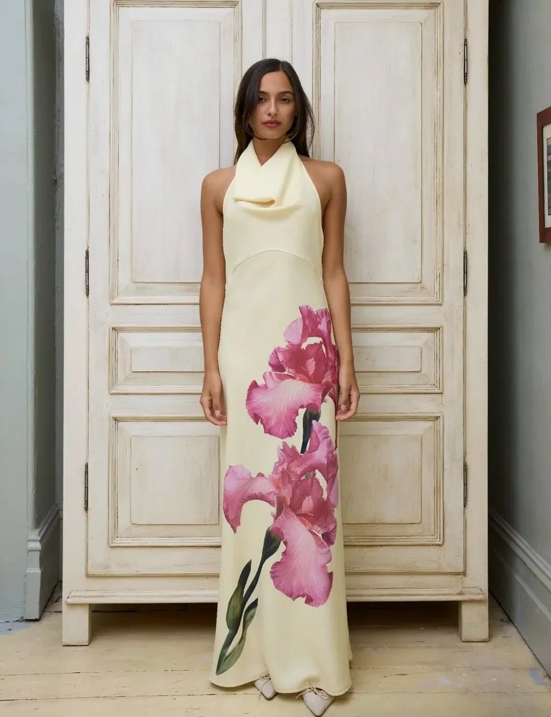 With Harper Lu Cowl Slip Dress in Iris Floral Size M / AU 10 for rent on The Volte - main image