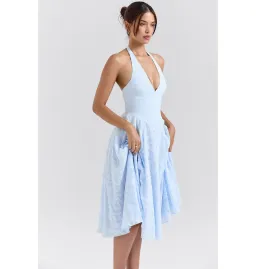 House of CB Arietta Jacquard Halter Midi Dress Bluebell Floral Size AU 6  for rent on The Volte - image 2