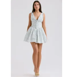 House of CB Fabrizia Corset Mini Dress White Bluebell Print Size XS / AU 6 for rent on The Volte - image 1