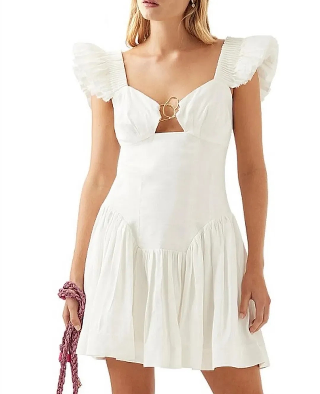 Aje Simone Frill Sleeve Mini Dress Ivory Size 16 for rent on The Volte - main image