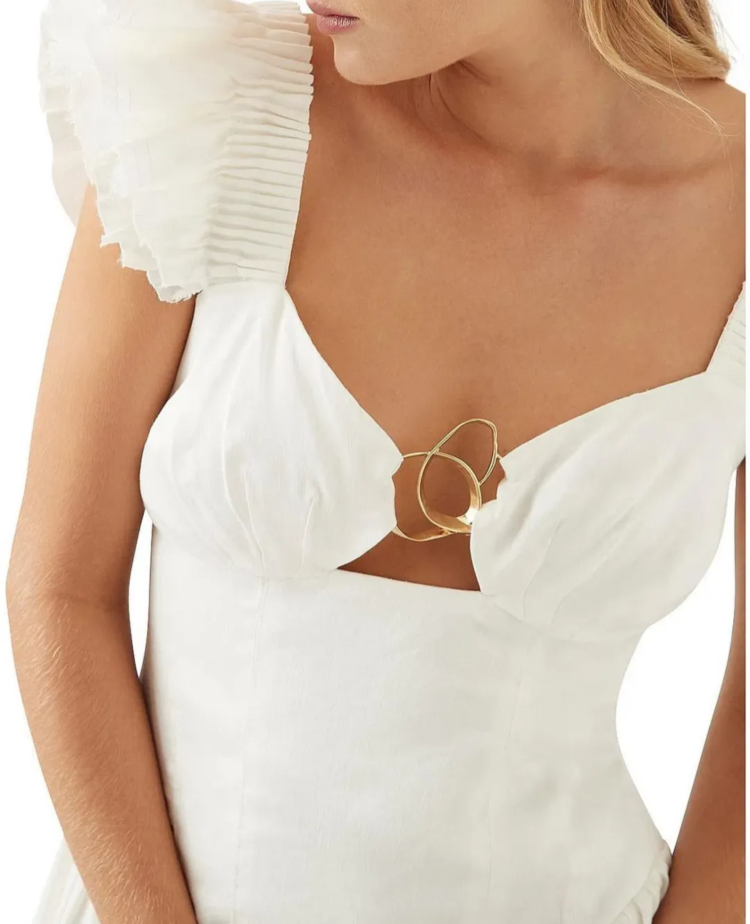 Aje Simone Frill Sleeve Mini Dress Ivory Size 16 for rent on The Volte - main image