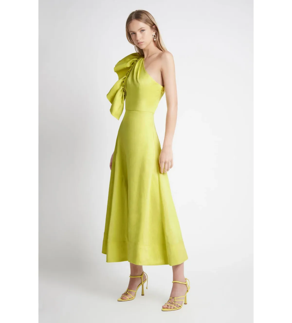 Aje Bonjour Asymmetric Midi Dress Lime Green Size 16 for rent on The Volte - main image