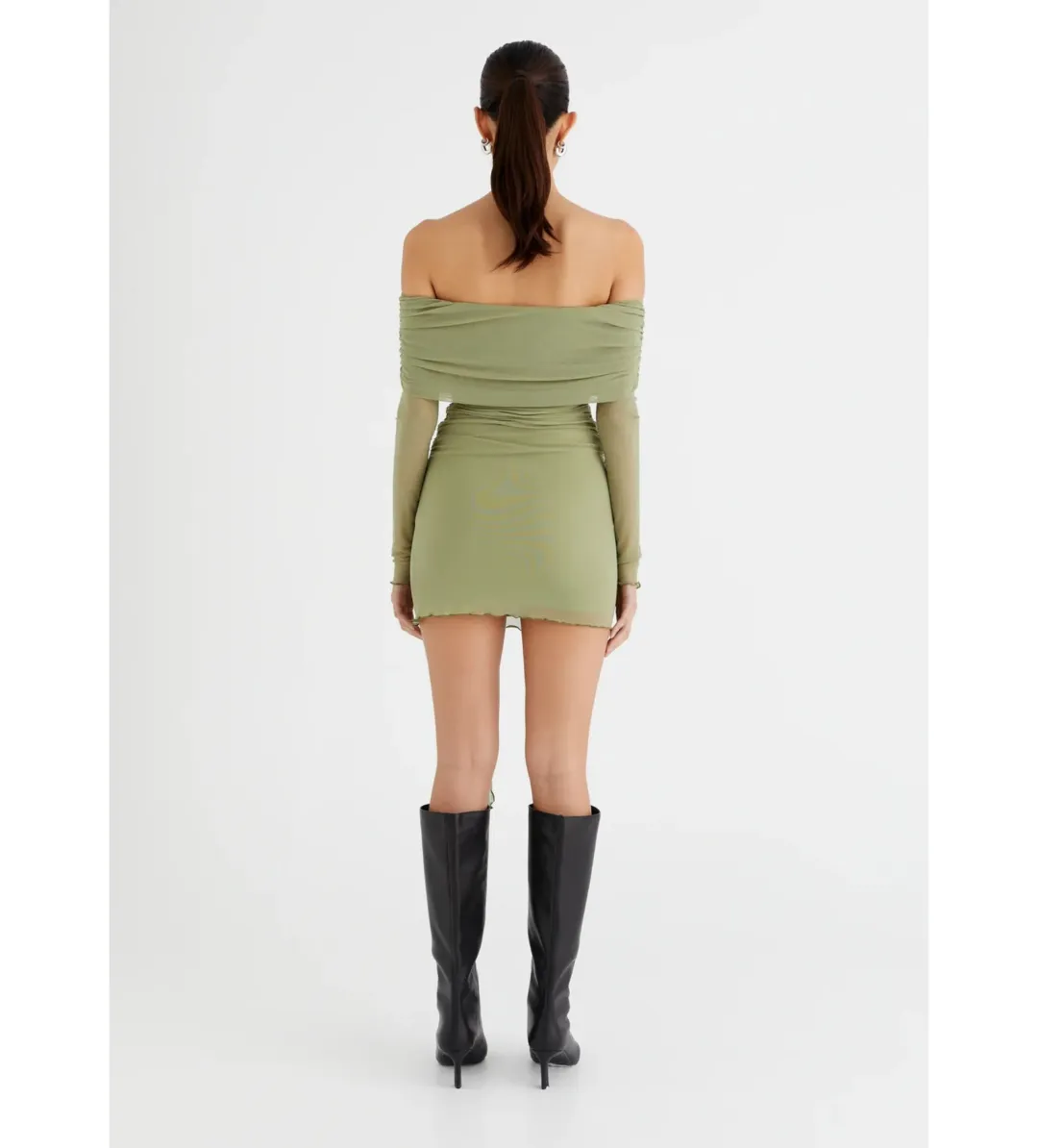 Benni Yasmin Off Shoulder Mini Dress in Pistachio Size 8 for rent on The Volte - main image