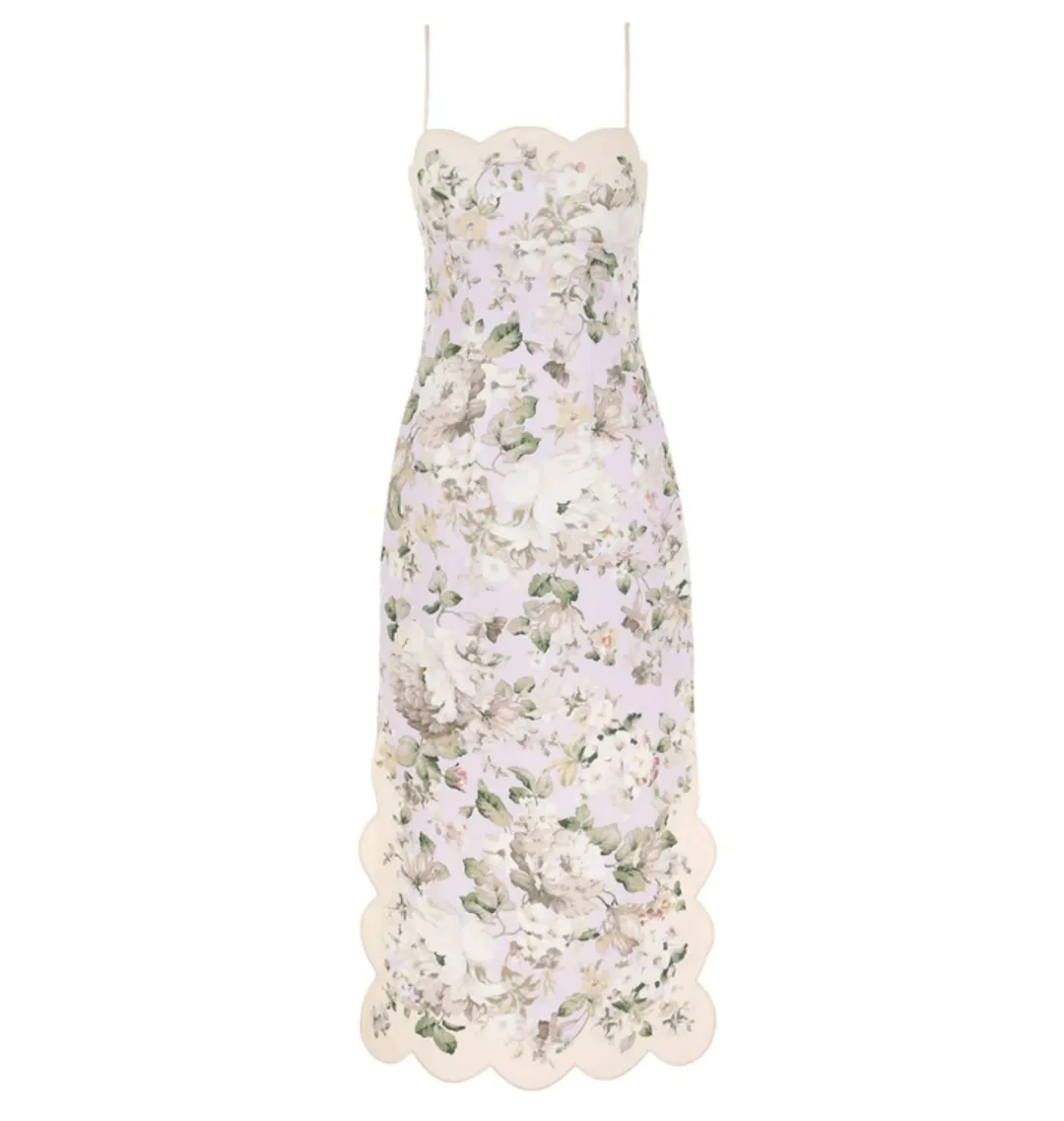 Zimmermann Acacia Scallop Midi Dress in Lilac Floral Size 1 / AU 10  for rent on The Volte - main image