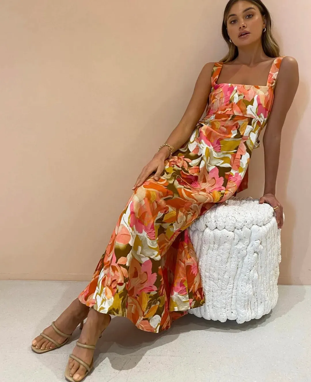 Acler Tate Dress Size 14 Pink Bouquet Maxi  for rent on The Volte - main image