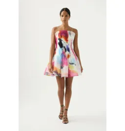 Aje Celestial Pleated Mini Dress Abstract Sunset Size AU 10  for rent on The Volte - image 1