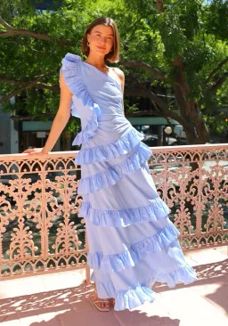By Nicola Adrift Frill Maxi Dress in Cornflower Blue Size AU 12 for rent on The Volte - image 1