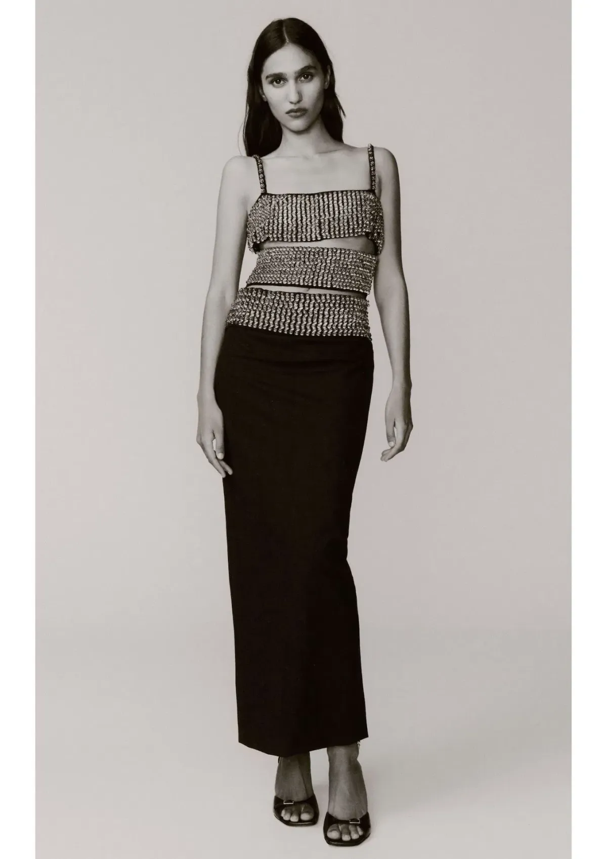 Christopher Esber Beaded Cut Out Wool Blend Midi Dress Black Size 6 for rent on The Volte - main image