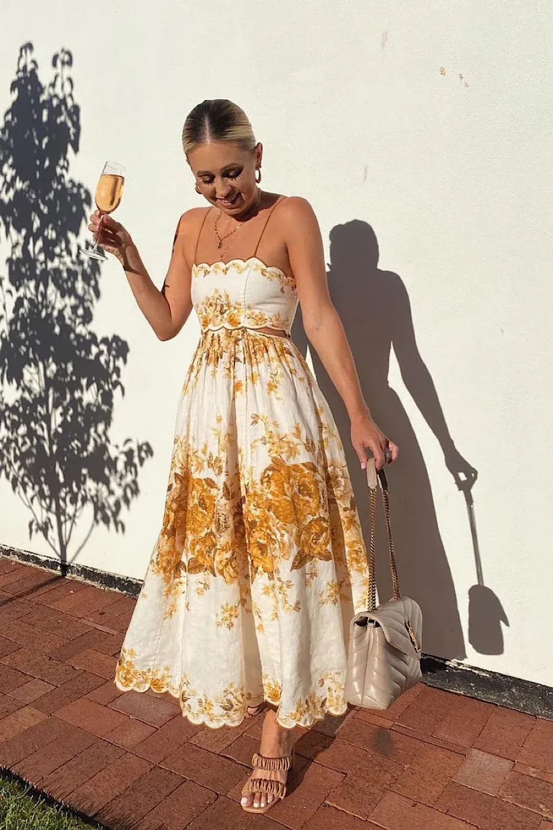 Zimmermann Aliane Scallop Midi Dress Amber Floral Size 8 for rent on The Volte - main image