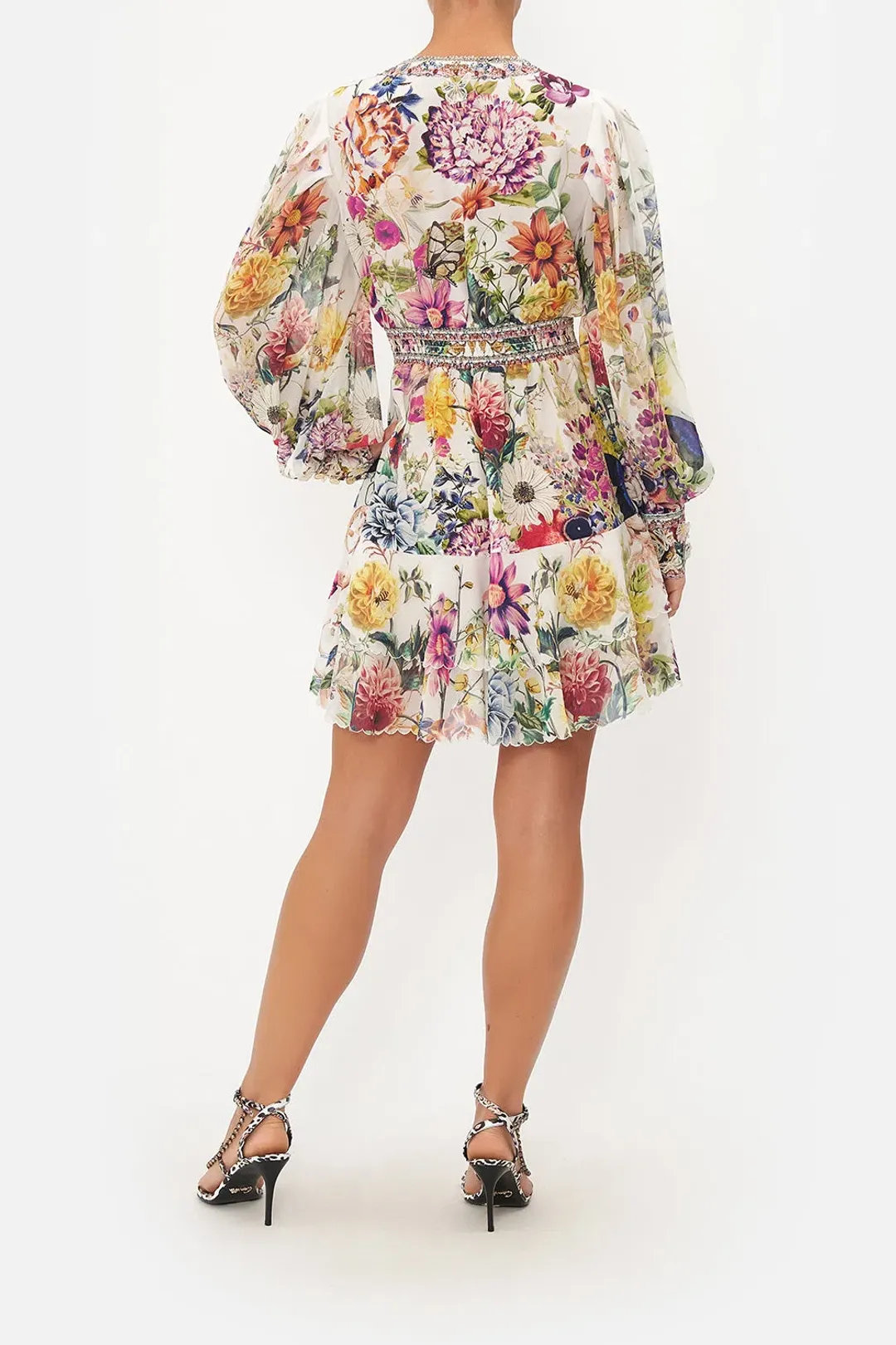 Camilla Button Front Frill Mini Dress in Queens Bee Hive Size XS / AU 8 for rent on The Volte - main image