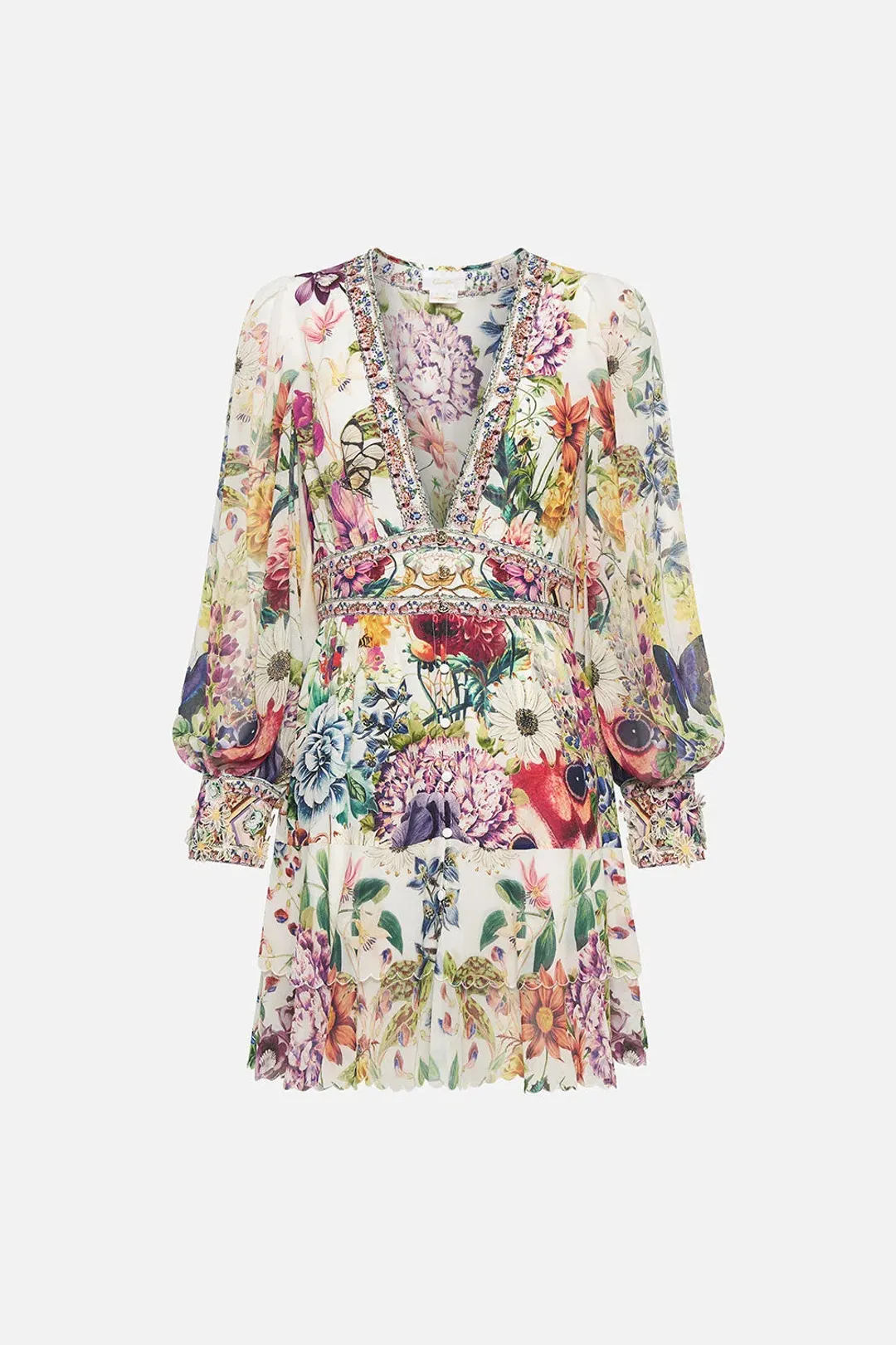 Camilla Button Front Frill Mini Dress in Queens Bee Hive Size XS / AU 8 for rent on The Volte - main image