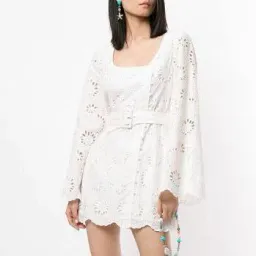 Alice McCall Obscurity Broderie Anglaise Bell Sleeve Belted Mini Dress White Size 8 for rent on The Volte - image 9