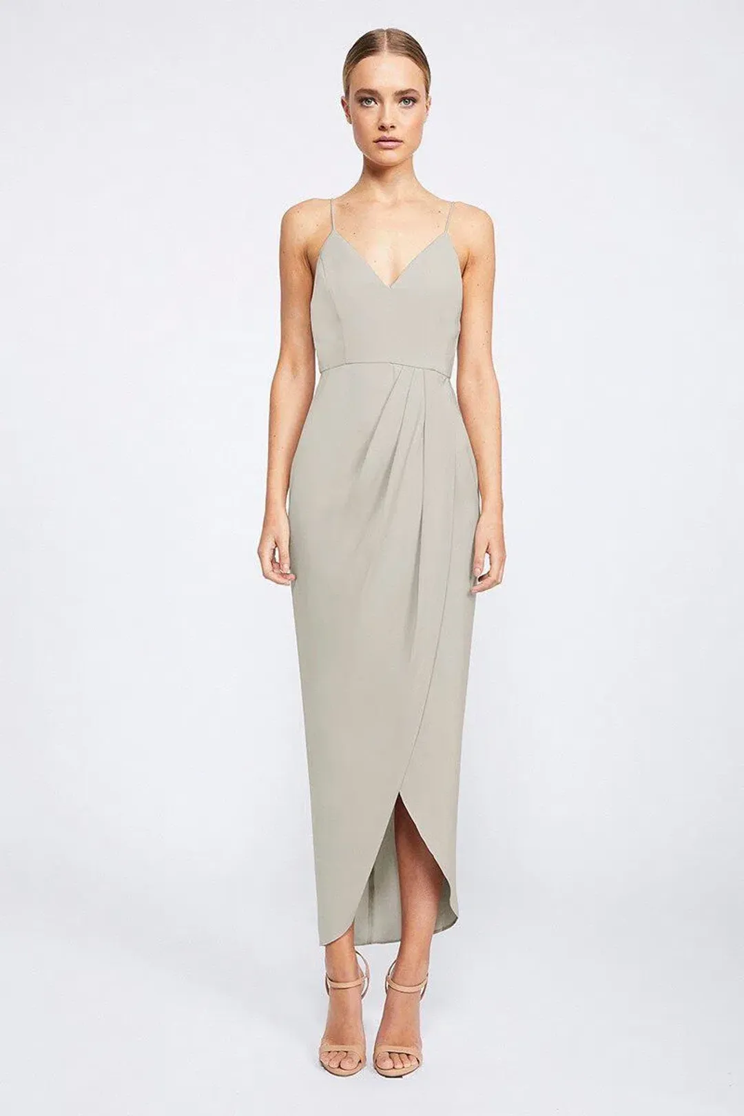 Shona Joy Core Cocktail Dress Oyster Grey Size 8 for rent on The Volte - main image