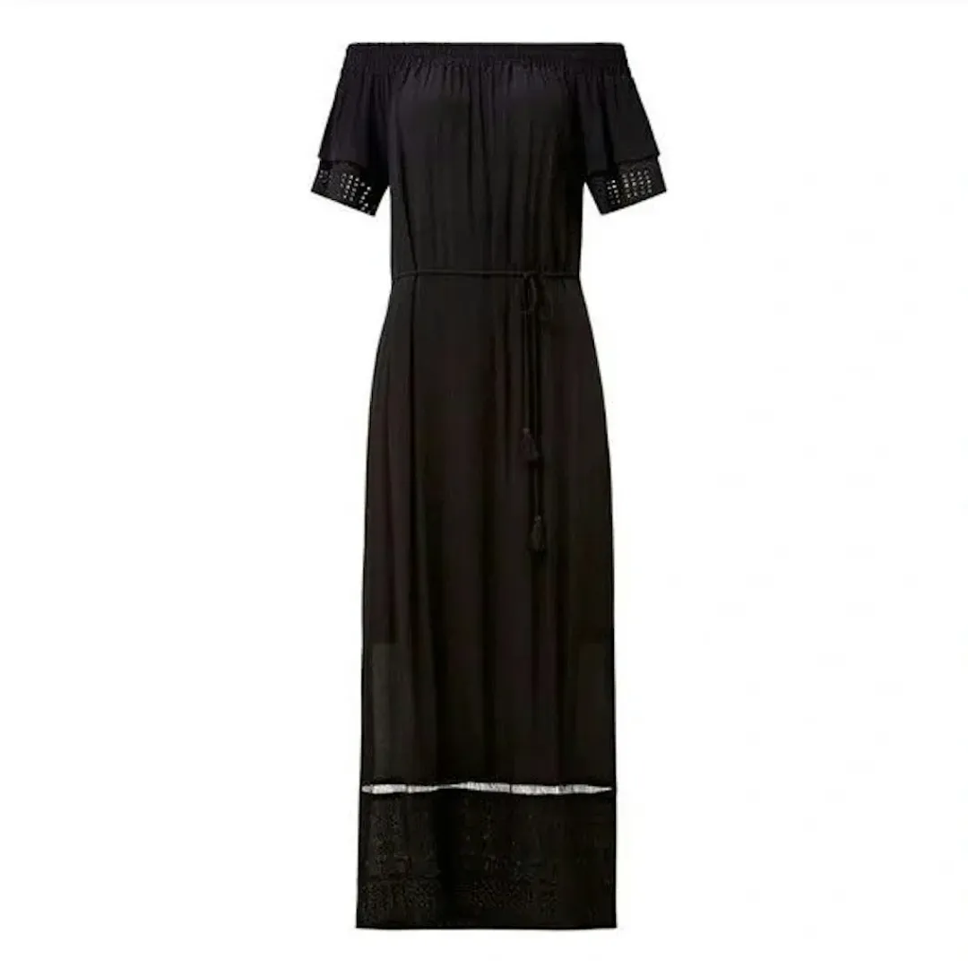 Seed Heritage Romantic Embroidered Off The Shoulder Maxi Dress Black Size 14 for rent on The Volte - main image