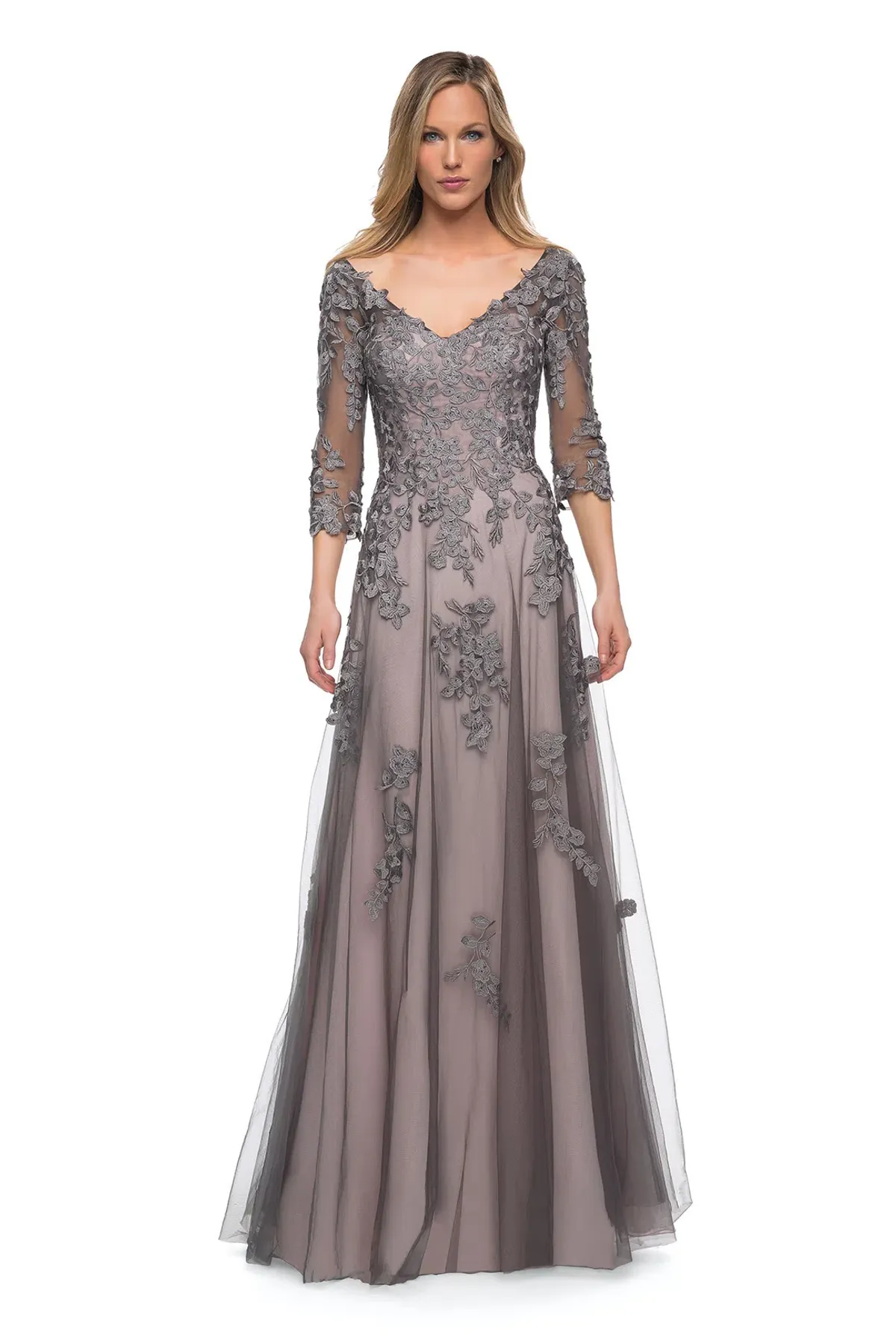 La Femme 29205 Mother Of The Bride Gown Dress Grey Size 20 for rent on The Volte - main image