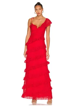 Tularosa Kristen Lace Gown Cherry Red Size 6 for rent on The Volte - image 1