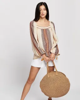 Tigerlily Dellah Embroidered Linen Long Sleeve Blouse Multi Size 12 for rent on The Volte - image 2