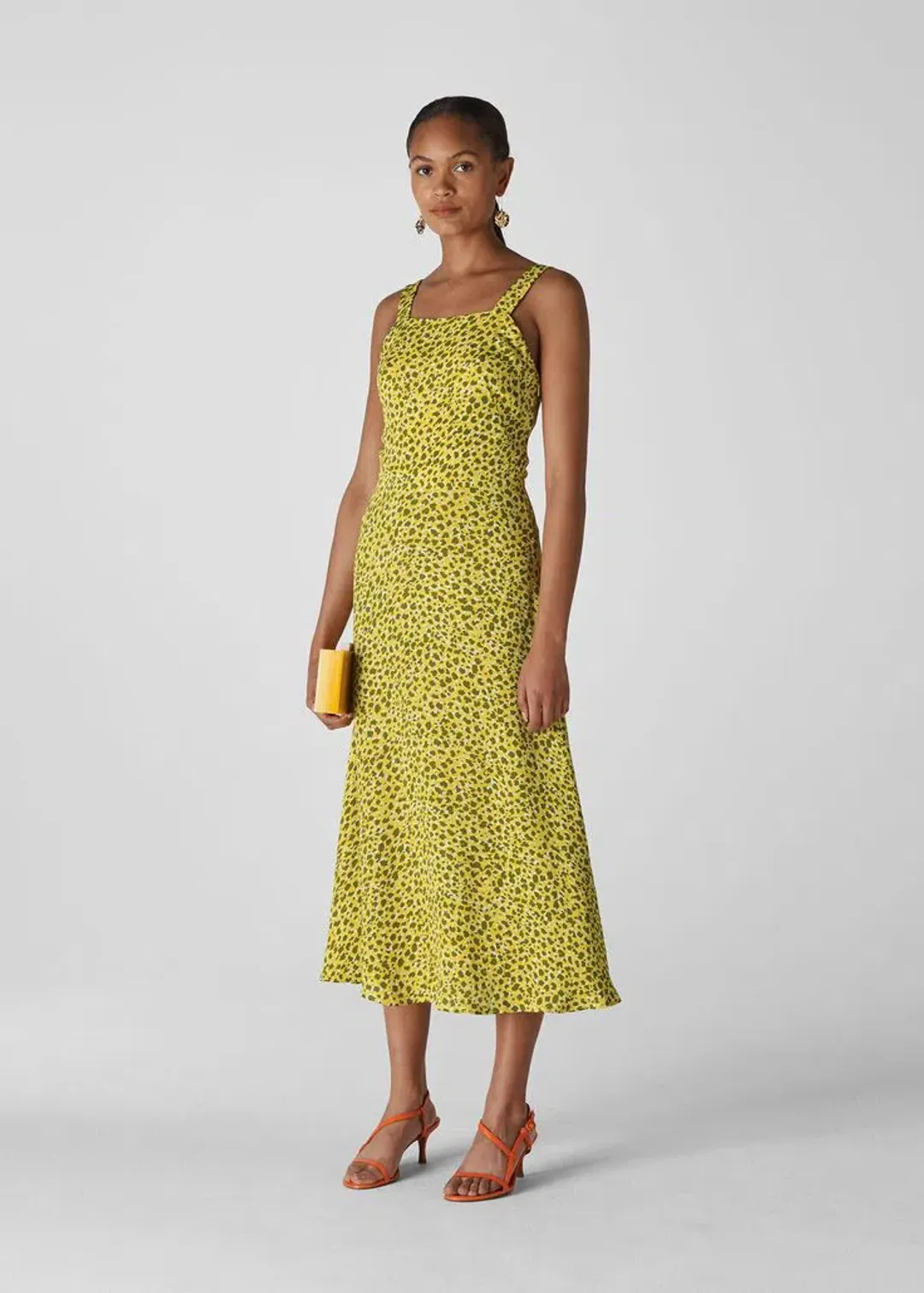 Whistles Llora Clouded Midi Dress Leopard Yellow Size 4 for rent on The Volte - main image