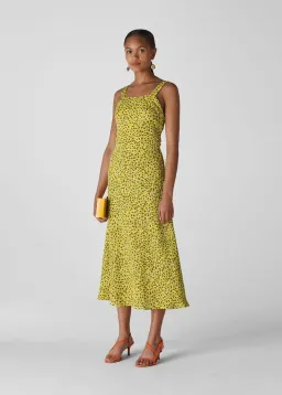 Whistles Llora Clouded Midi Dress Leopard Yellow Size 4 for rent on The Volte - image 1