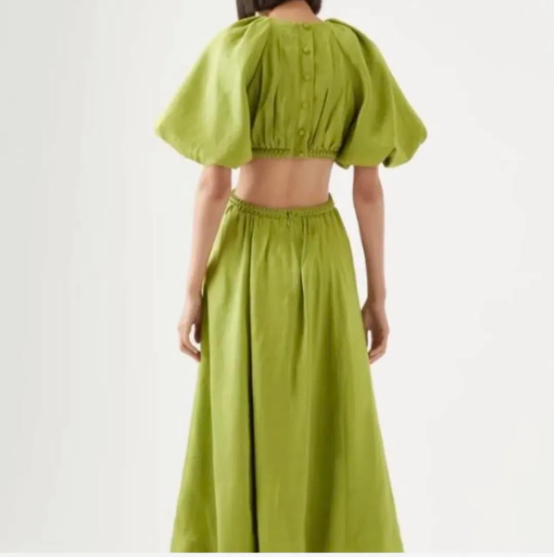 AJE Capucine Puff Sleeve Midi Dress in Verdant Green Size 8 for rent on The Volte - main image